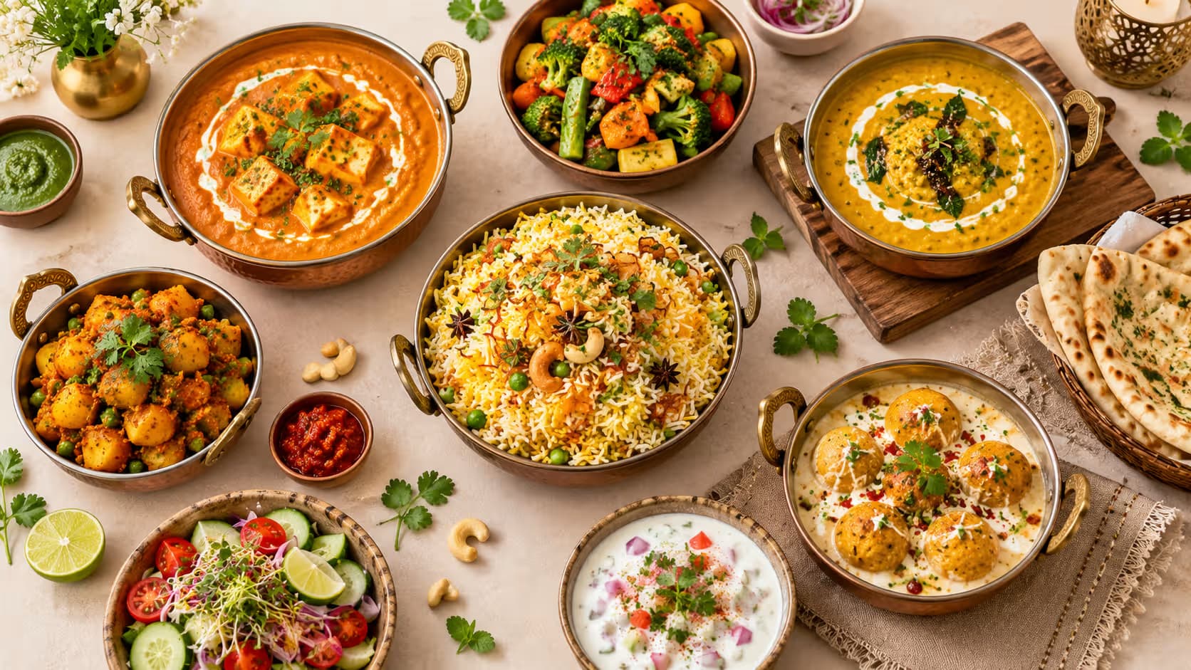 Selection of vegetarian dishes arranged together